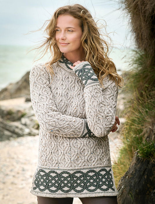 Ladies Celtic Jacquard Aran Sweater - Natural #color_natural