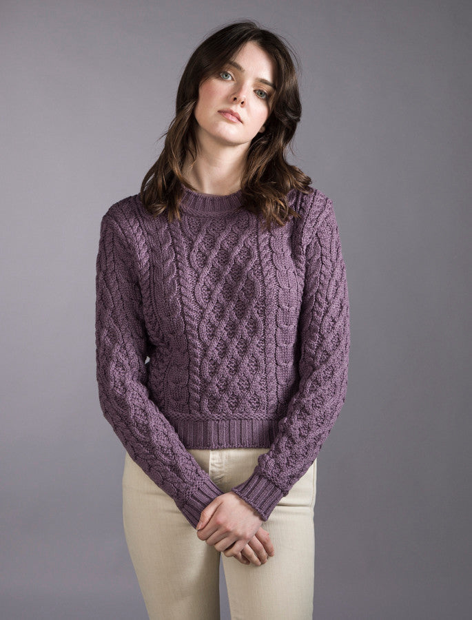 Ladies Cropped Aran Sweater - Warm Lavender #color_warm-lavender