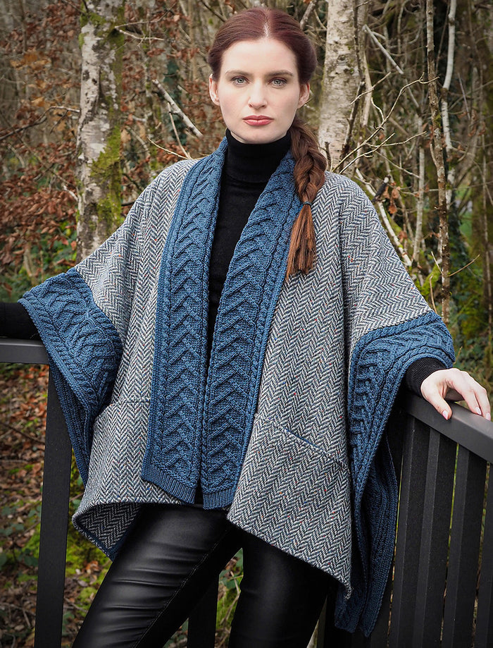 Ladies Donegal Tweed & Merino Wool Cape - Mallard #color_mallard