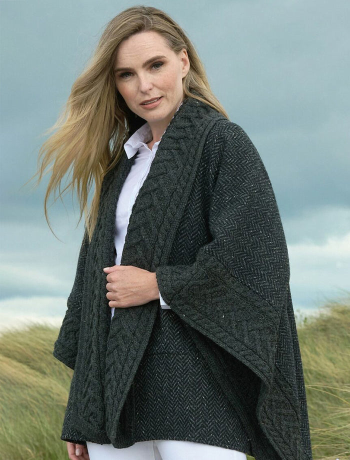 Ladies Donegal Tweed & Merino Wool Cape - Charcoal #color_charcoal
