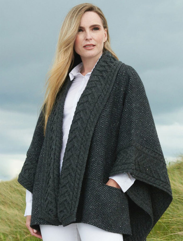 Ladies Donegal Tweed & Merino Wool Cape - Charcoal #color_charcoal