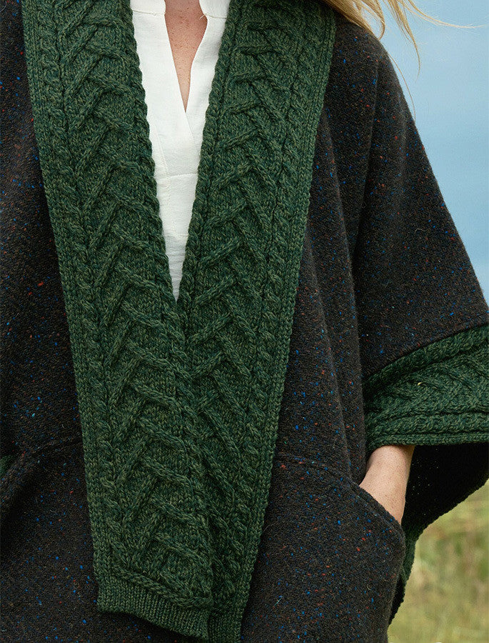 Ladies Donegal Tweed & Merino Wool Cape - Army Green #color_army-green