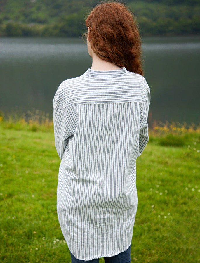 Ladies Flannel Grandfather Shirt - #color_blue-stripe