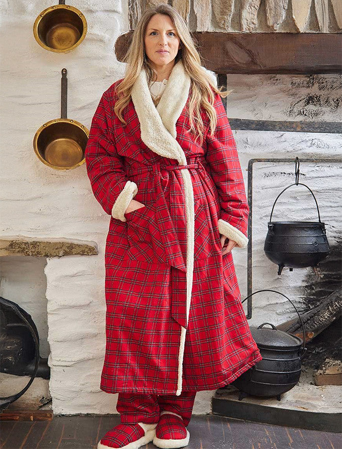 Ladies Fleece Lined Flannel Nightrobe #color_red-tartan