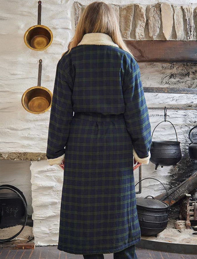 Ladies Fleece Lined Flannel Nightrobe #color_green-blackwatch-tartan