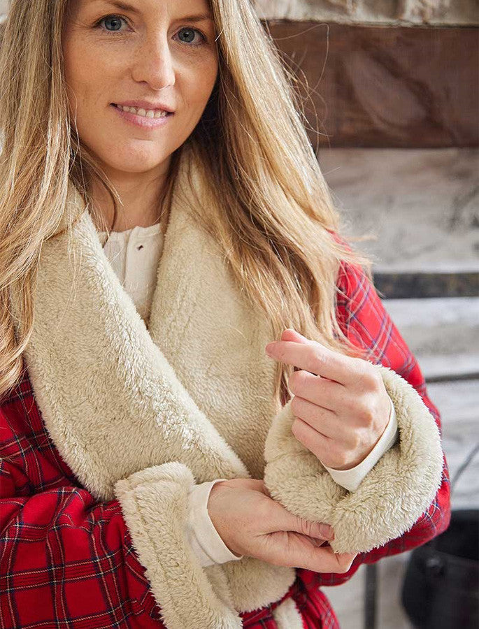 Ladies Fleece Lined Flannel Nightrobe #color_red-tartan