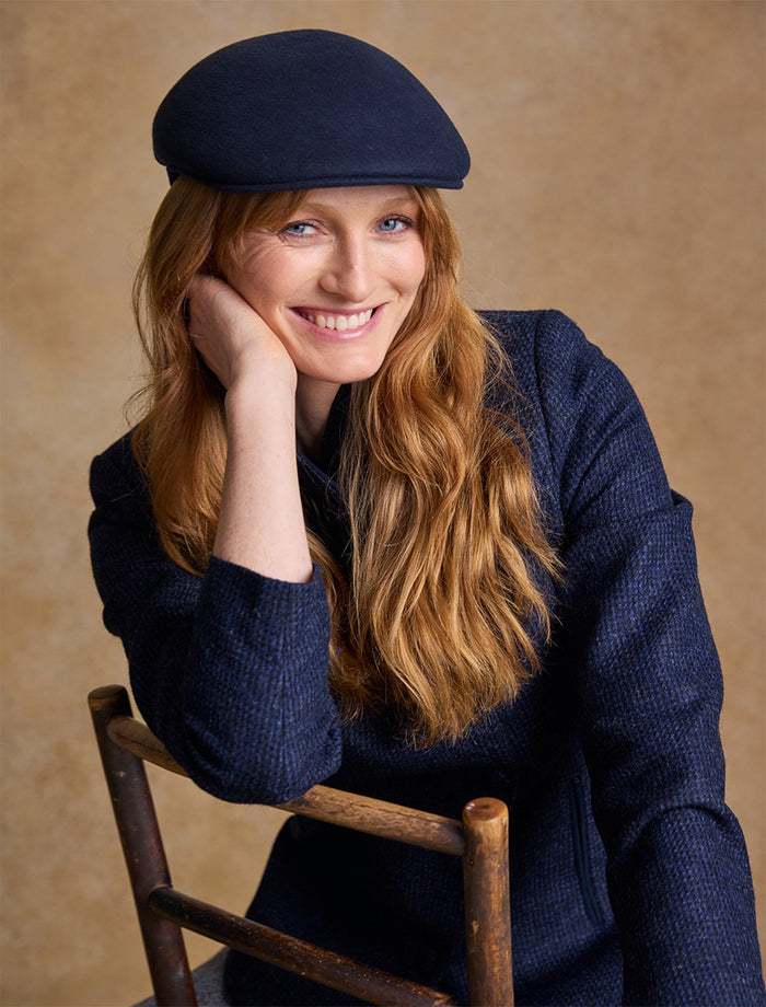 Ladies Galway Felt Flat Cap #color_navy