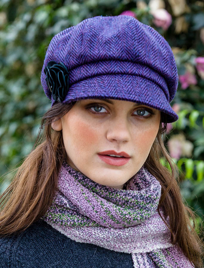 Ladies Tweed Newsboy Hat - Dark Purple #color_dark-purple