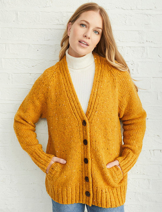 Ladies V-Neck Donegal Wool Cardigan - Starfish #color_starfish
