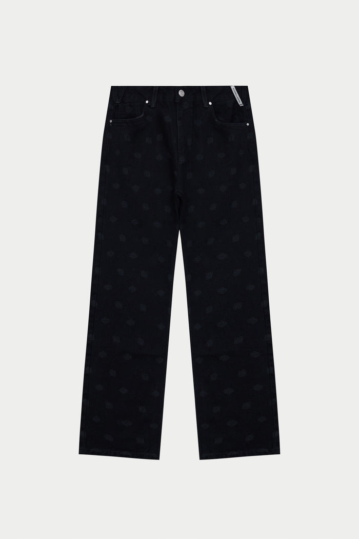 LASER PRINT EMBLEM JEANS - BLACK WASH