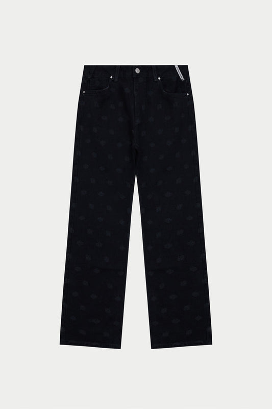 LASER PRINT EMBLEM JEANS - BLACK WASH