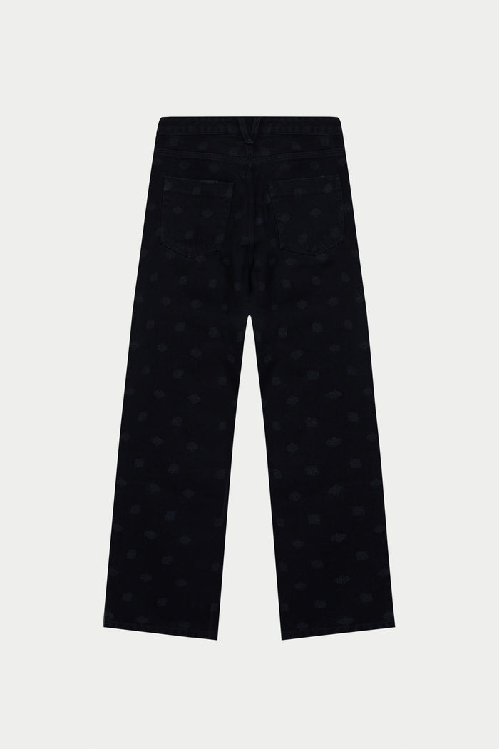 LASER PRINT EMBLEM JEANS - BLACK WASH
