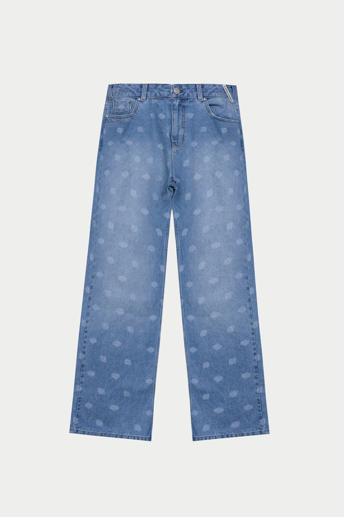 LASER PRINT EMBLEM JEANS - BLUE WASH