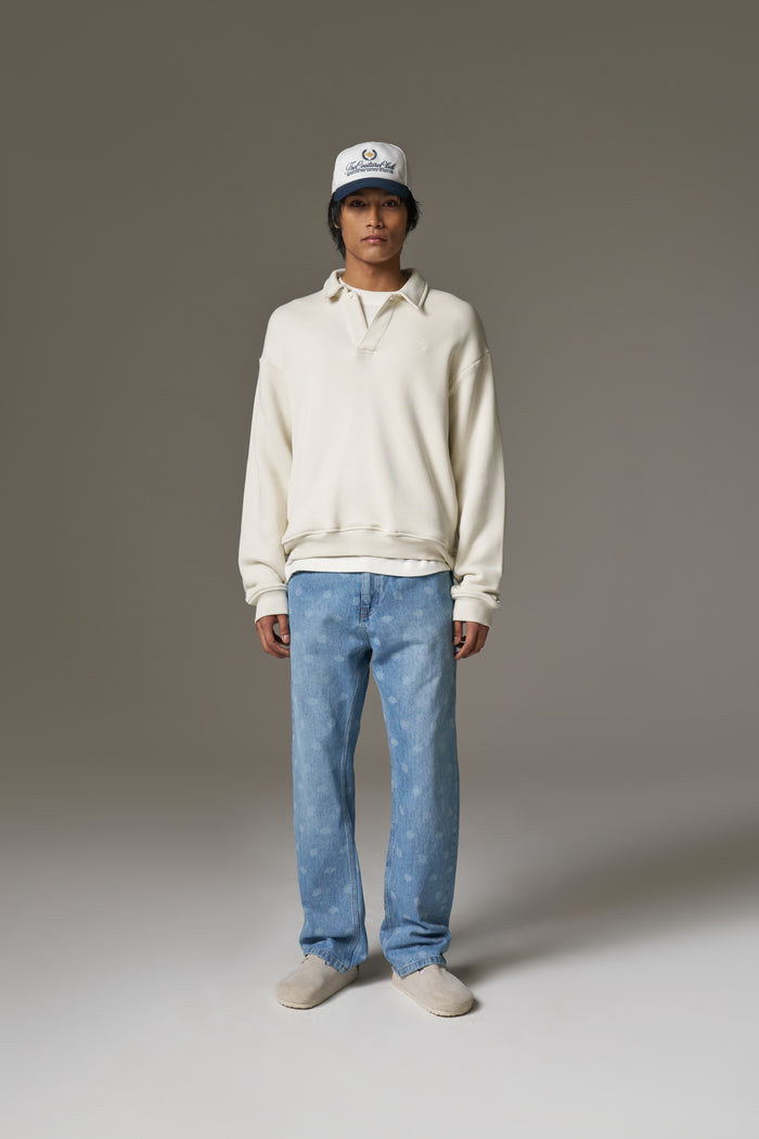LASER PRINT EMBLEM JEANS - BLUE WASH