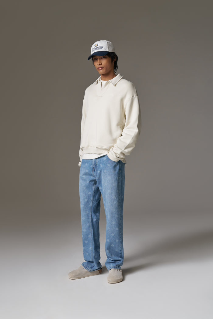 LASER PRINT EMBLEM JEANS - BLUE WASH