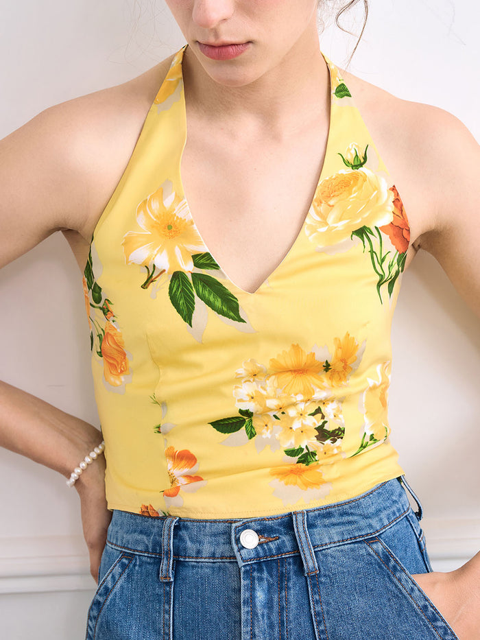 Leslie Chiffon Print Halter Top