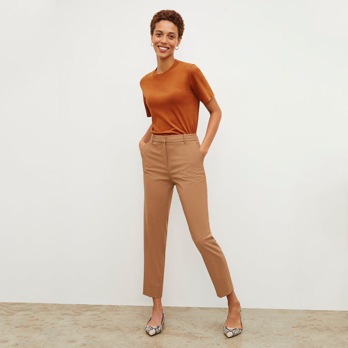 Front image of a woman wearing the Leslie T-Shirt - Pima Cotton in Burnt Orange | Lead