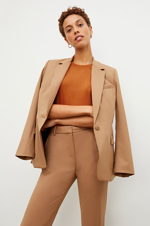 Front image of a woman wearing the Leslie T-Shirt - Pima Cotton in Burnt Orange | Grid Hover | Exclude