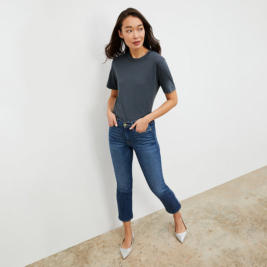 Front image of a woman wearing the Leslie T-Shirt - Pima Cotton in Dusty Indigo | Lead