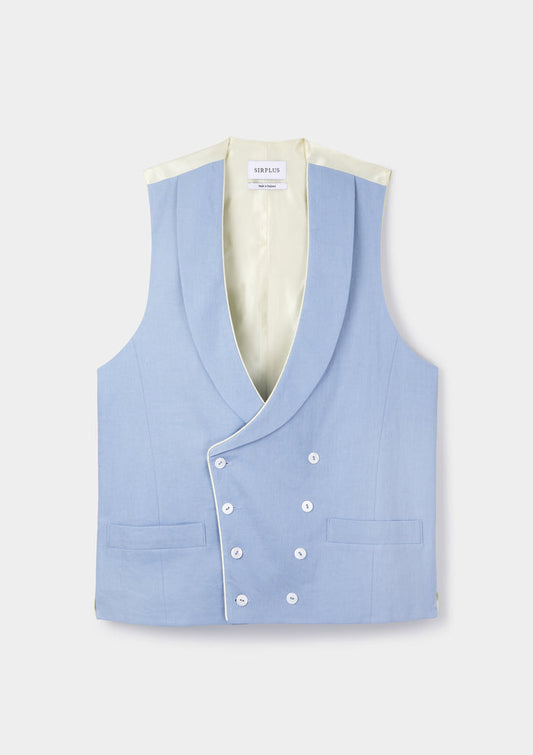 Light Blue Shawl Lapel Double-Breasted Waistcoat, Double Breasted Waistcoat - SIRPLUS