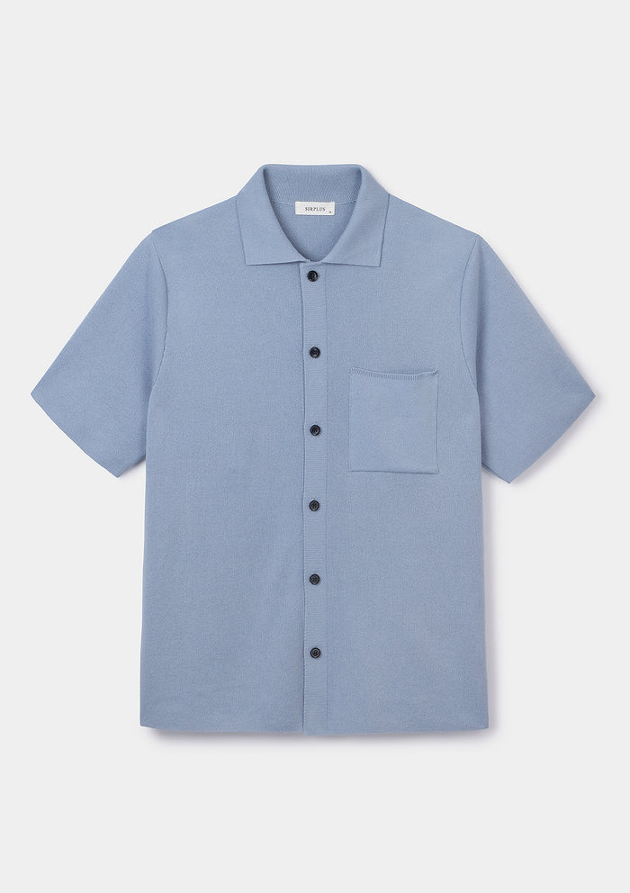 Light Denim Cotton Knit Polo, Polo Shirt - SIRPLUS