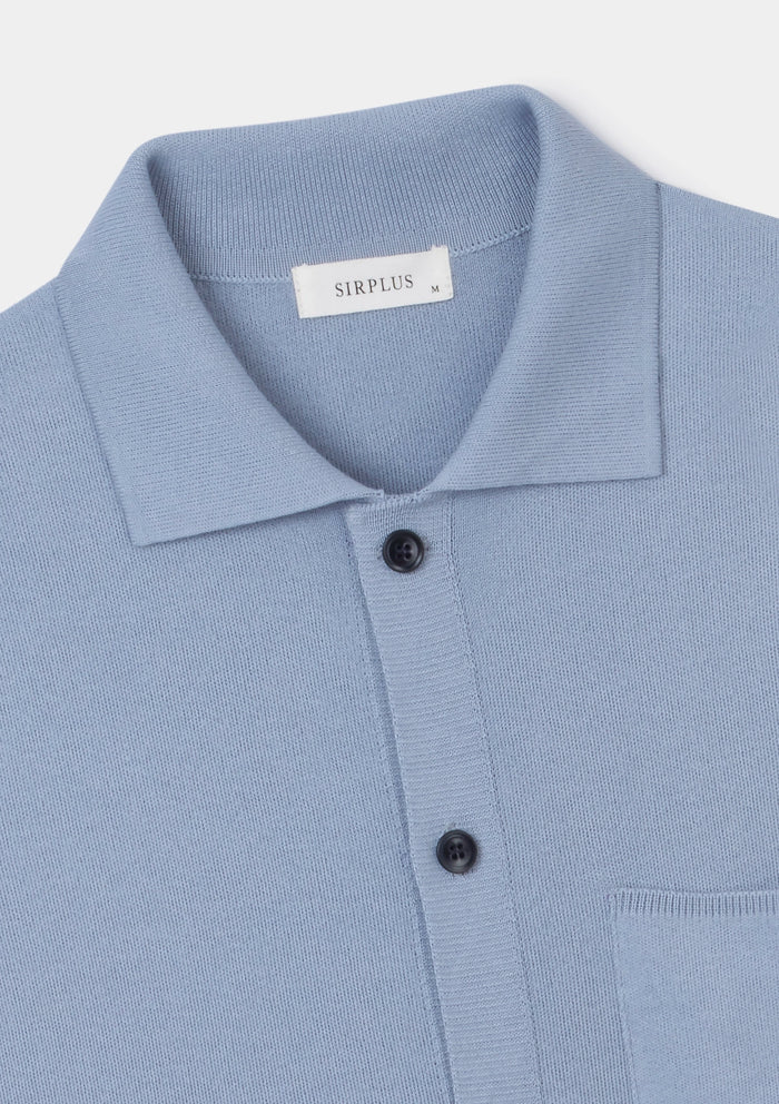 Light Denim Cotton Knit Polo, Polo Shirt - SIRPLUS