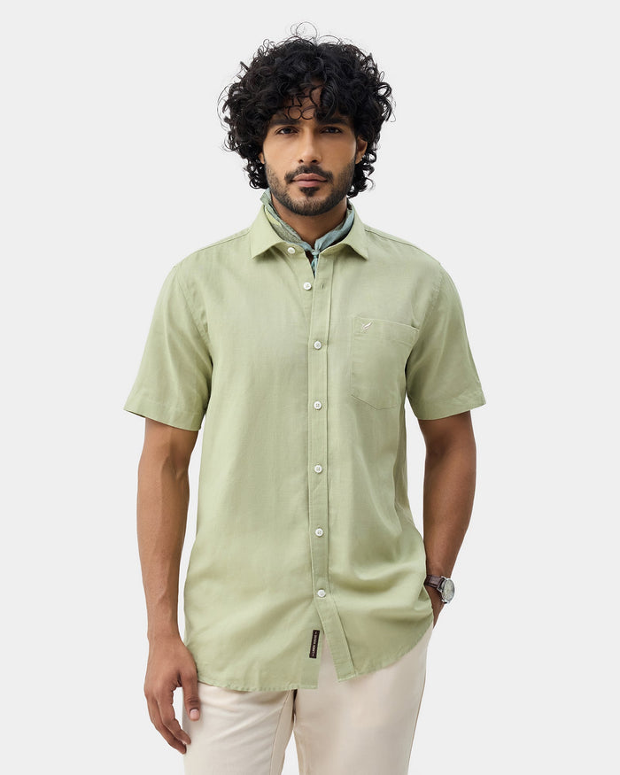 Light Green Half Sleeve Linen Solid Shirt - Cleo