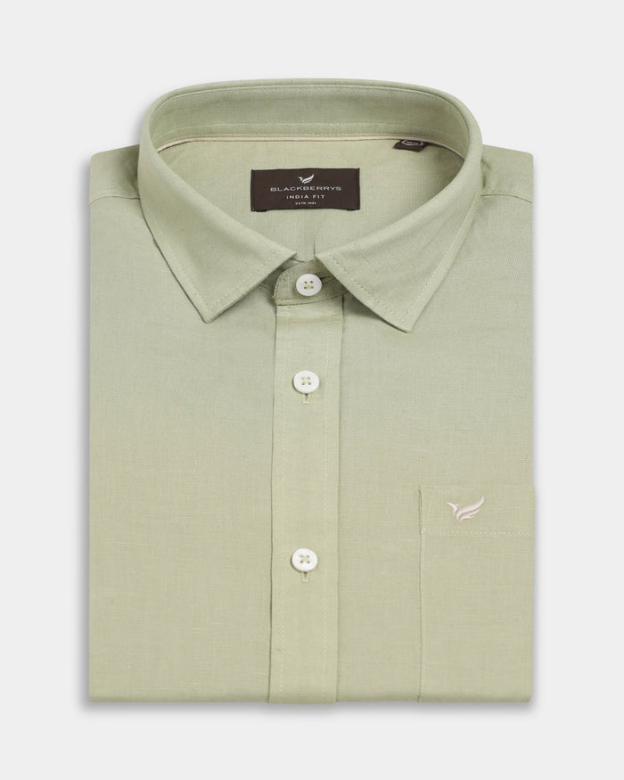 Light Green Half Sleeve Linen Solid Shirt - Cleo