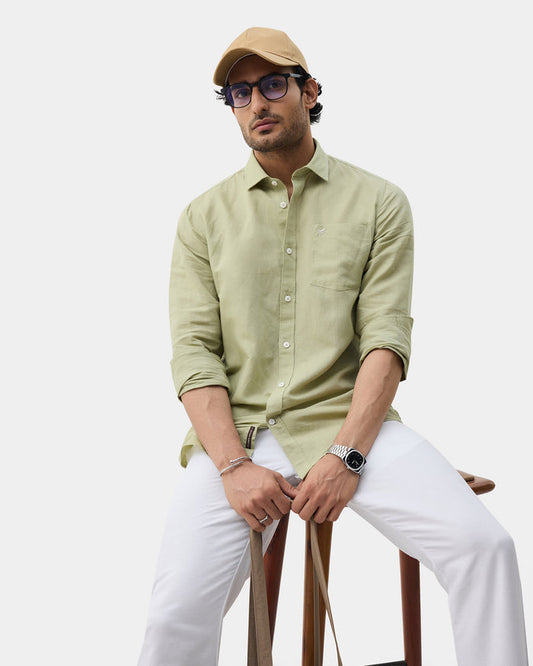 Light Green Linen Solid Shirt - Cleo