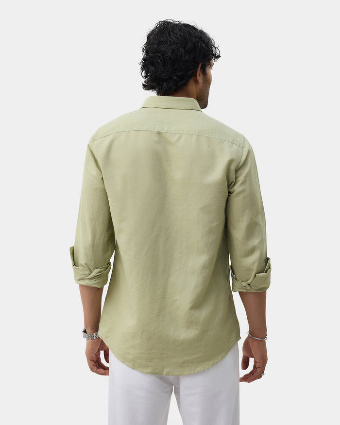 Light Green Linen Solid Shirt - Cleo