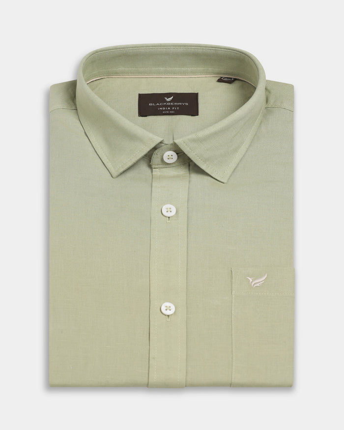 Light Green Linen Solid Shirt - Cleo