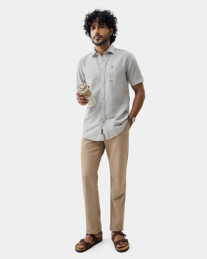 Light Grey Half Sleeve Linen Solid Shirt - Cleo