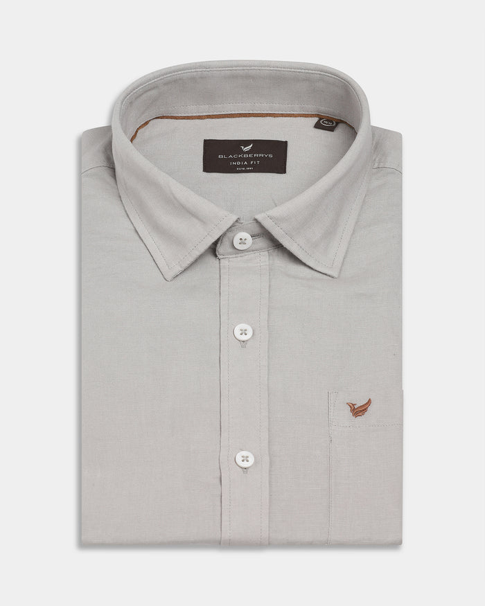 Light Grey Linen Solid Shirt - Cleo