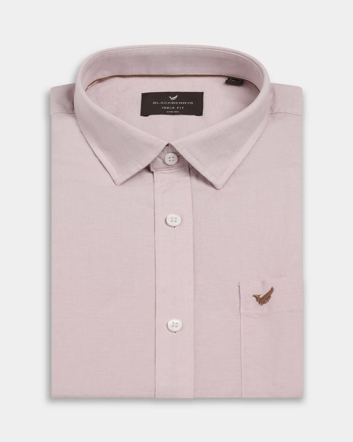 Light Pink Half Sleeve Linen Solid Shirt - Cleo