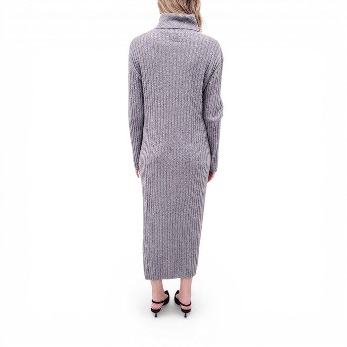 LISA YANG GREY RIBBED CASHMERE TURTLENECK DRESS - SIZE 2/M