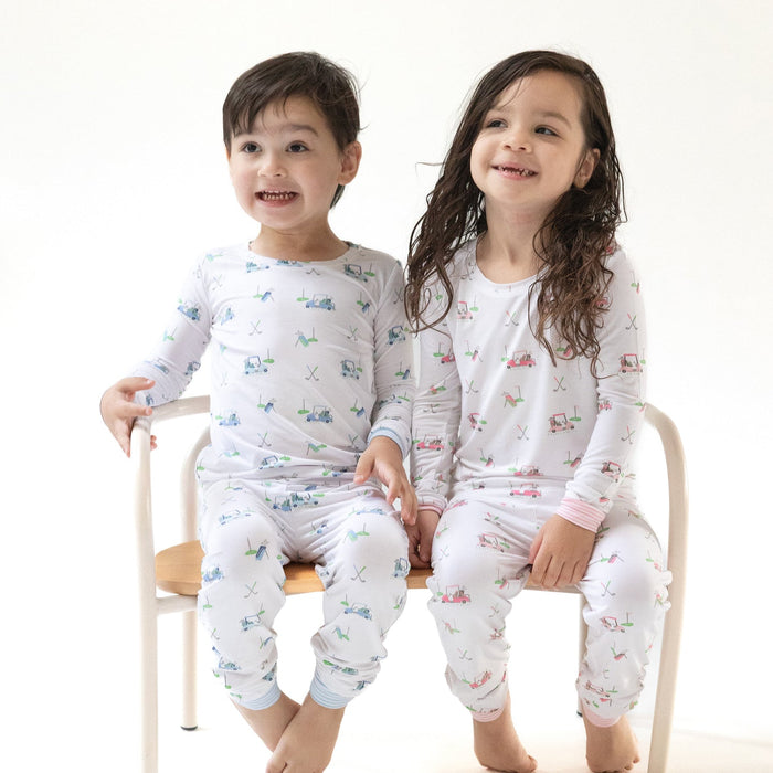 Long-Sleeve Loungewear Set - Golf Carts Print Pink - Wee Bee Baby Boutique
