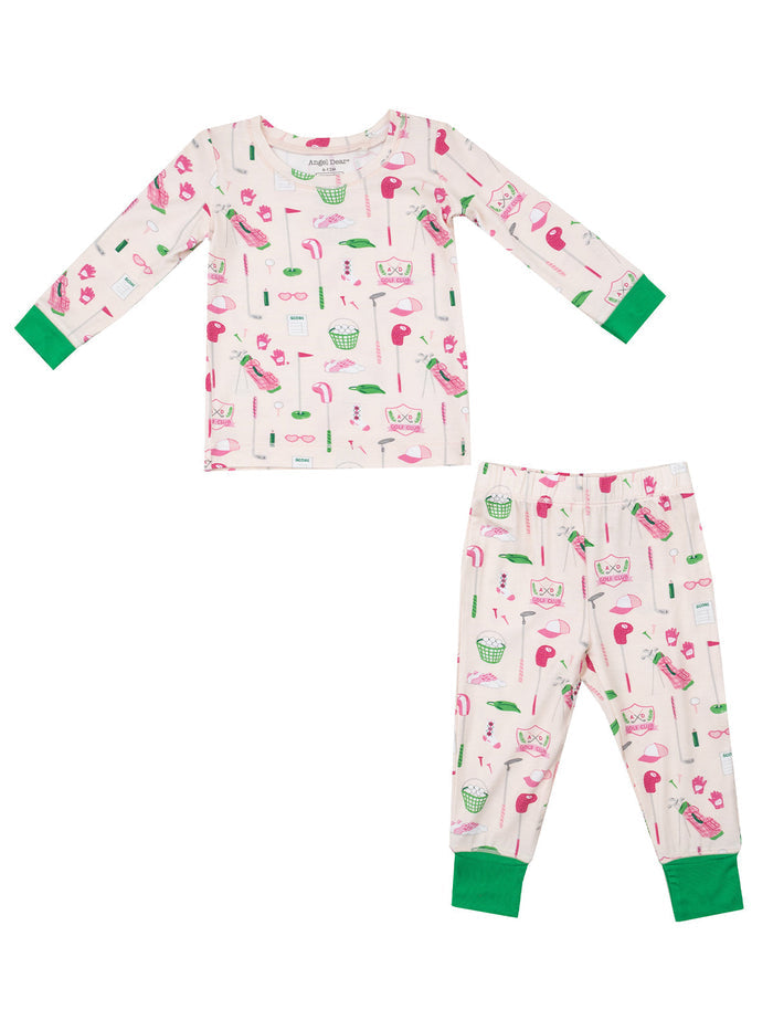 Long-Sleeve Loungewear Set - Golf Club Pink (8) - Wee Bee Baby Boutique