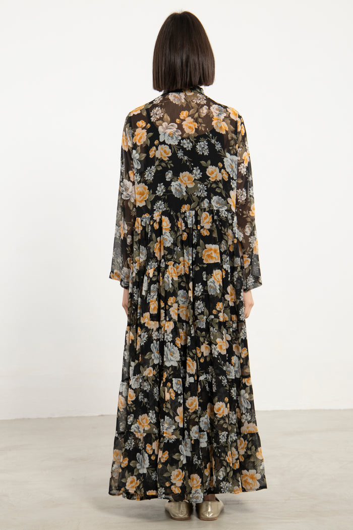 Louna Cotton Black Printed Flowers Dress