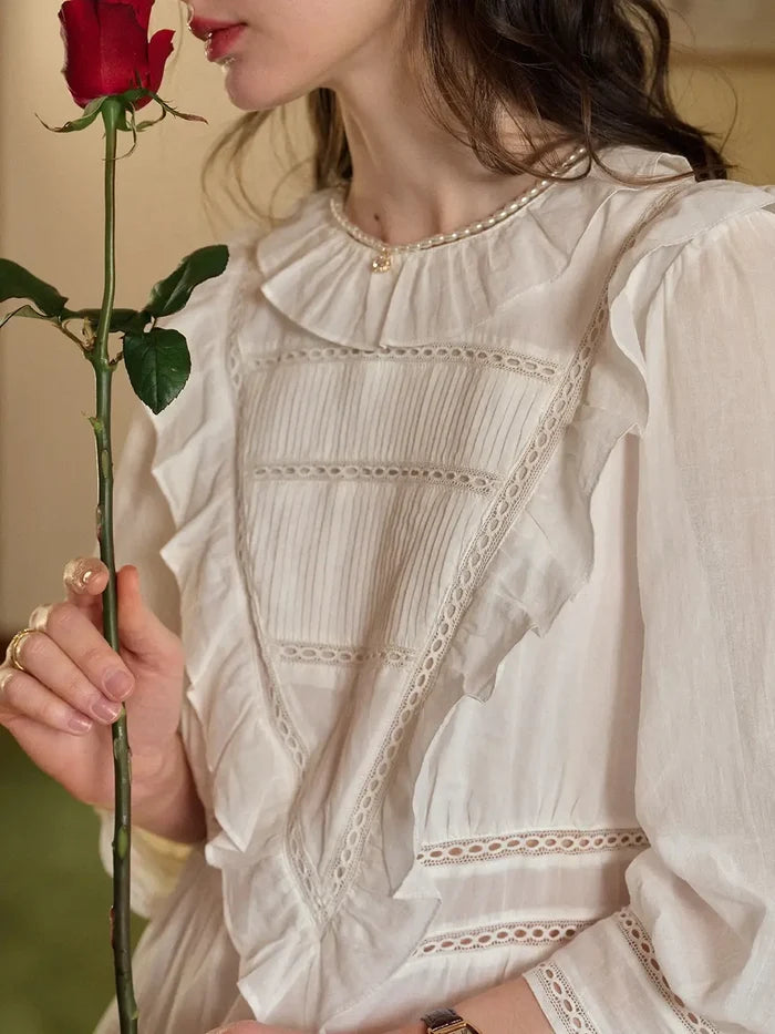 Lucille Victorian Long Sleeve White Dress
