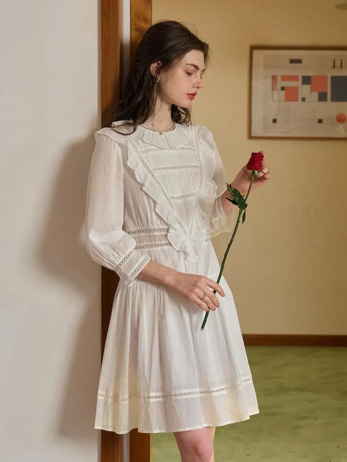 Lucille Victorian Long Sleeve White Dress