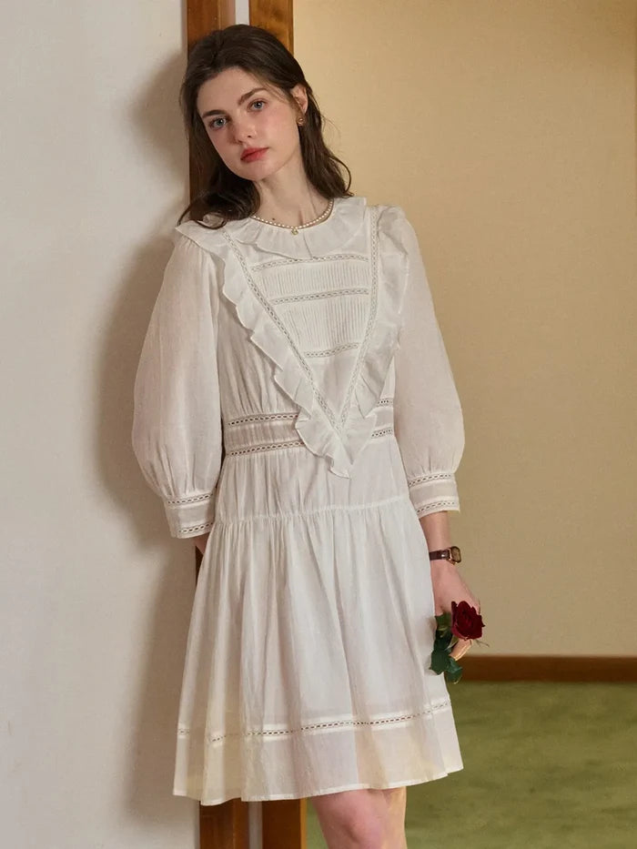 Lucille Victorian Long Sleeve White Dress
