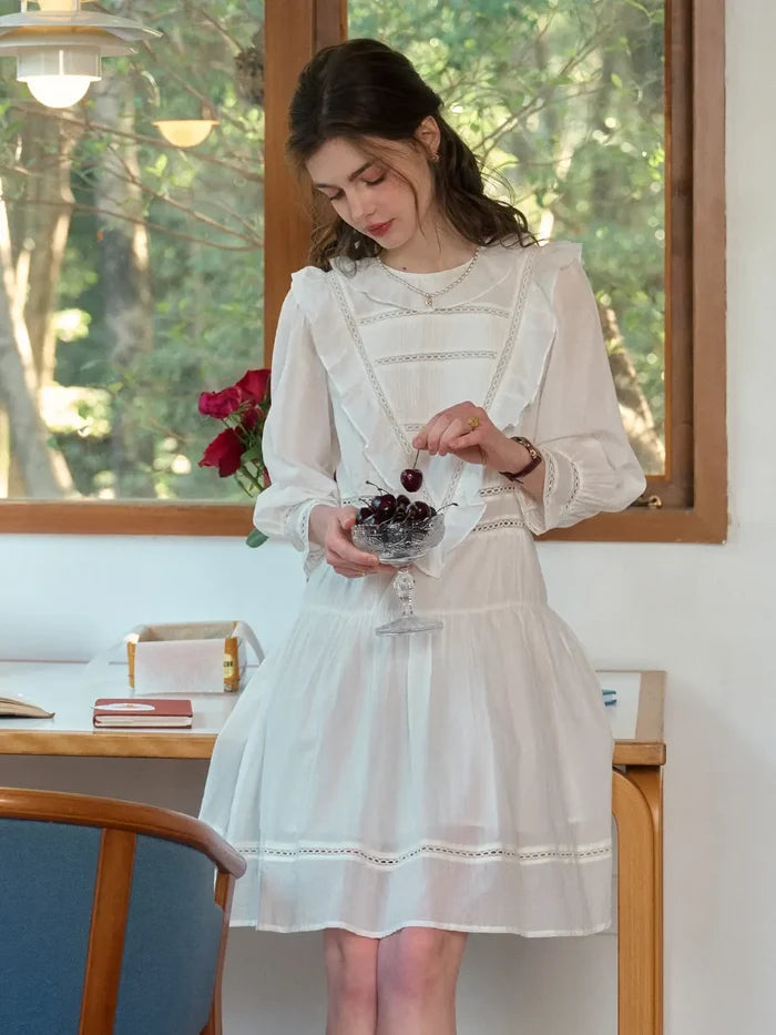 Lucille Victorian Long Sleeve White Dress
