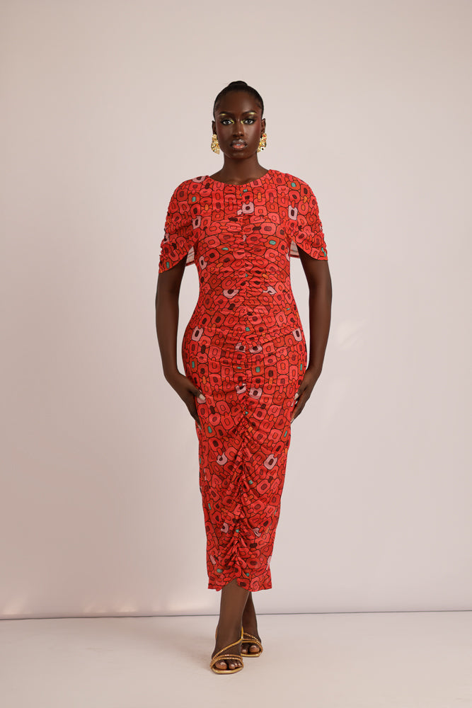 LUCY MESH DRESS - RED