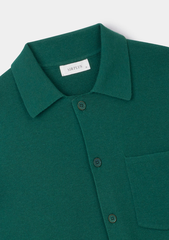 Lush Green Merino Knit Polo Shirt, Polo Shirt - SIRPLUS