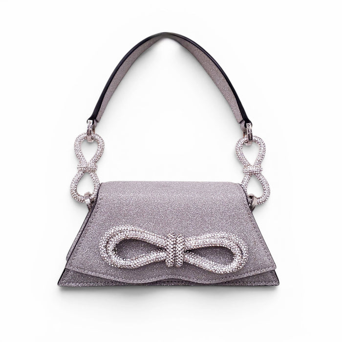 MACH & MACH SILVER SPARKLY BOW MINI BAG