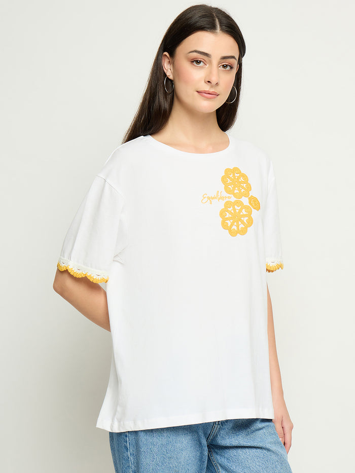 Madame Embroidered White Cotton T-Shirt