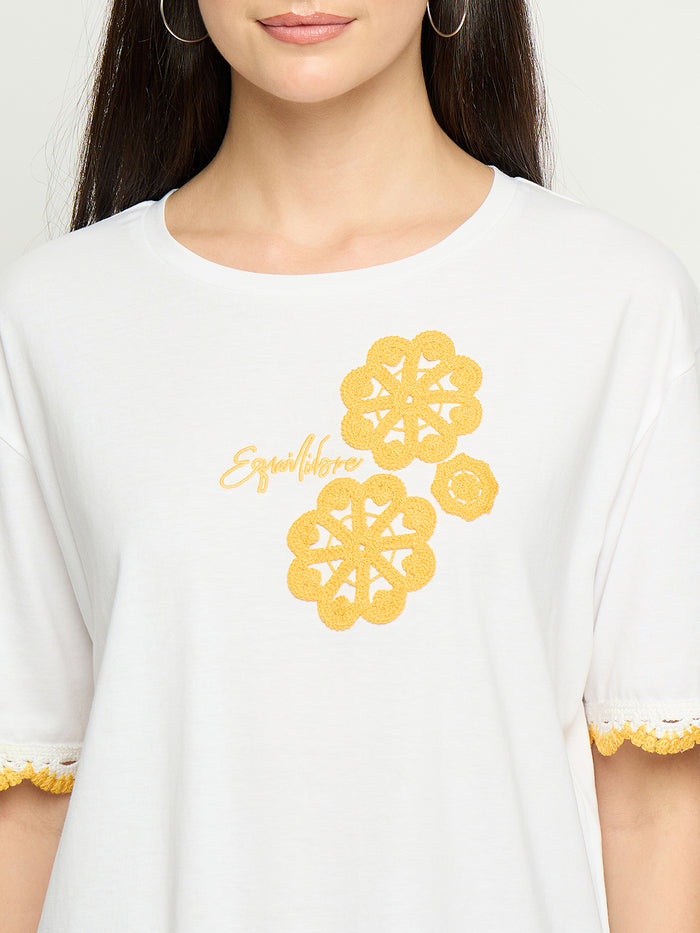 Madame Embroidered White Cotton T-Shirt