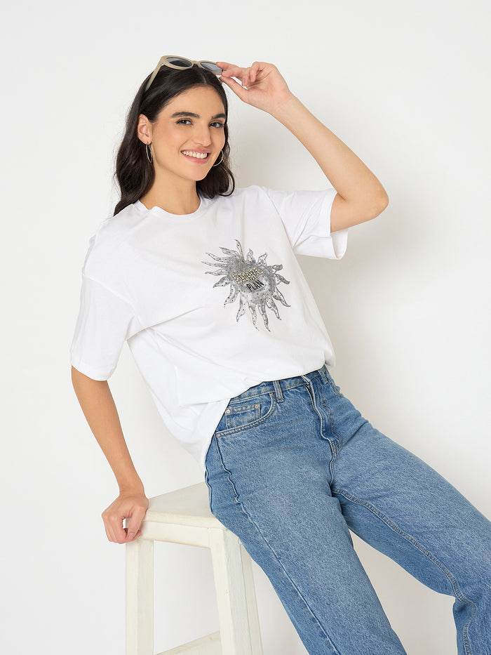 Madame Graphic Print White Cotton T-shirt