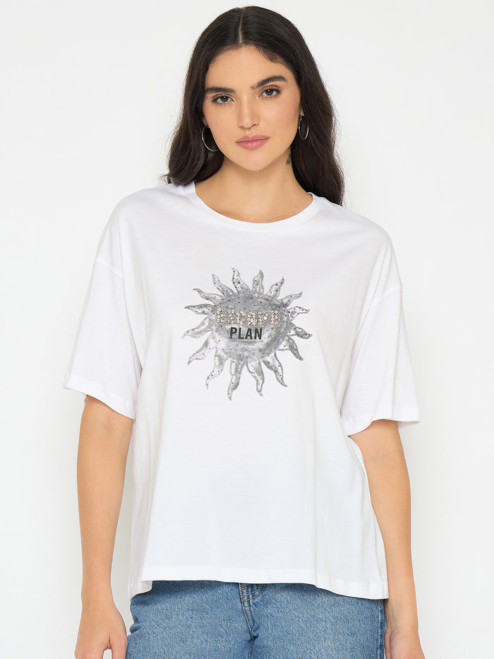 Madame Graphic Print White Cotton T-shirt
