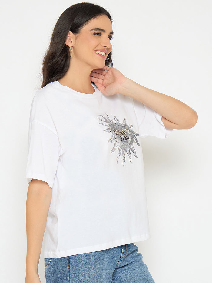 Madame Graphic Print White Cotton T-shirt